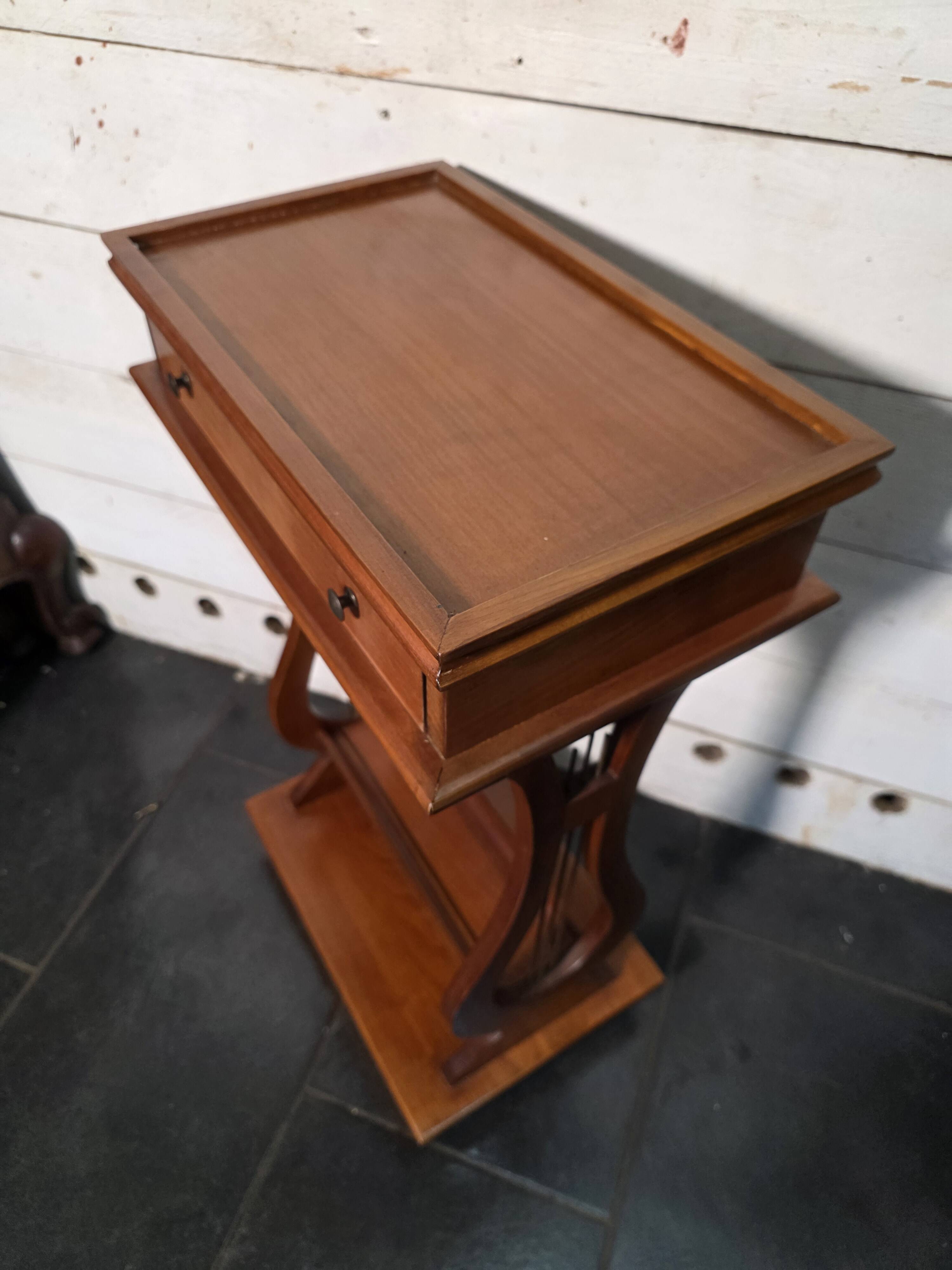 Lyre bedside table in solid cherry wood