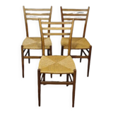 3 vintage wooden and rope chairs 1960