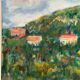 Original Swedish Oil on Canvas – “Hilly Landscape with Houses” by Lalla Blecher – Signed – Vintage & Framed