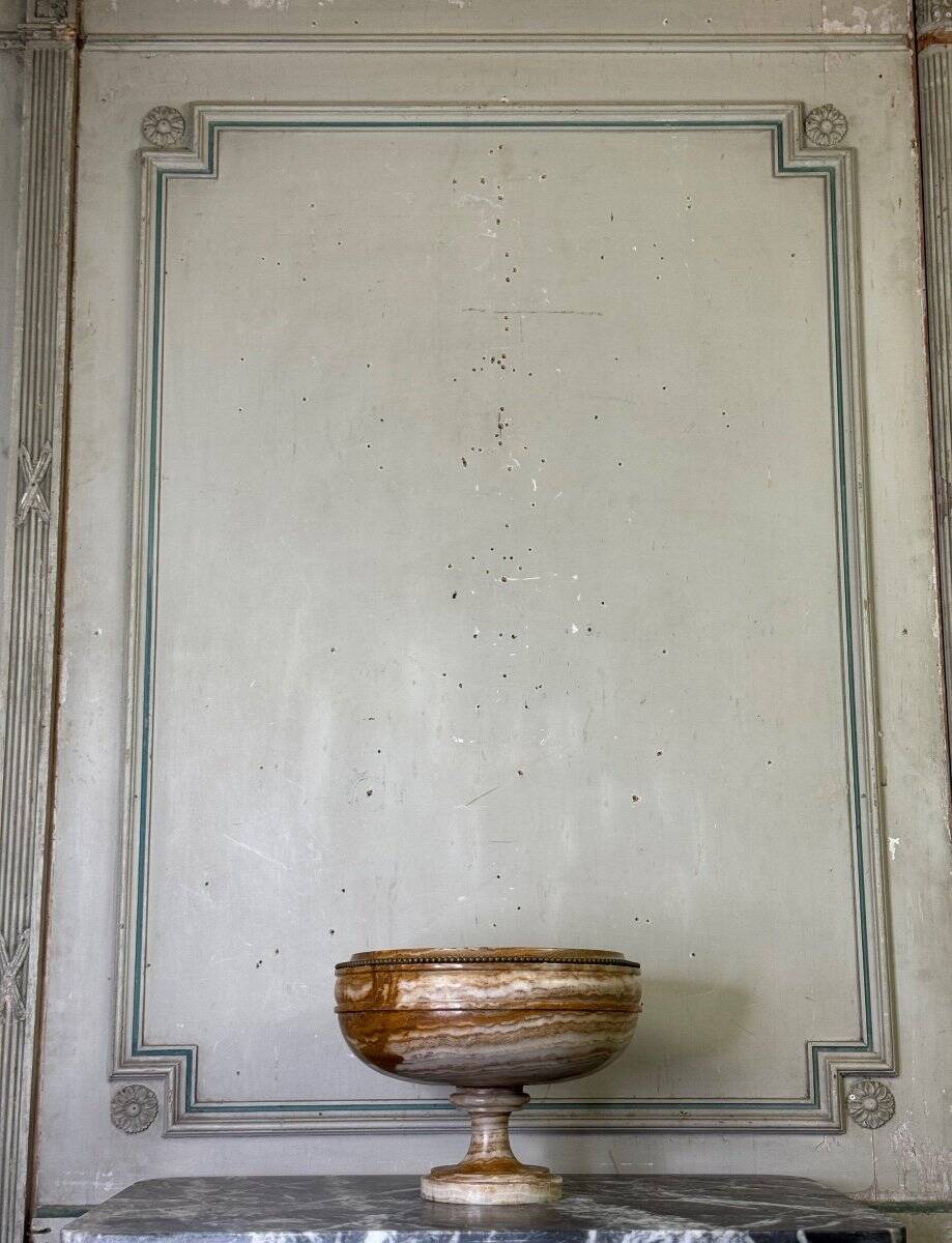 Deep onyx and bronze beaded bowl circa 1900