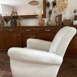 Vintage club chair in cream white leather