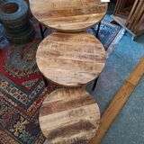 Suite of 3 pull-out tables made of recycled wood