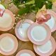 Set of 7 flat plates vintage pink L'Amandinoise