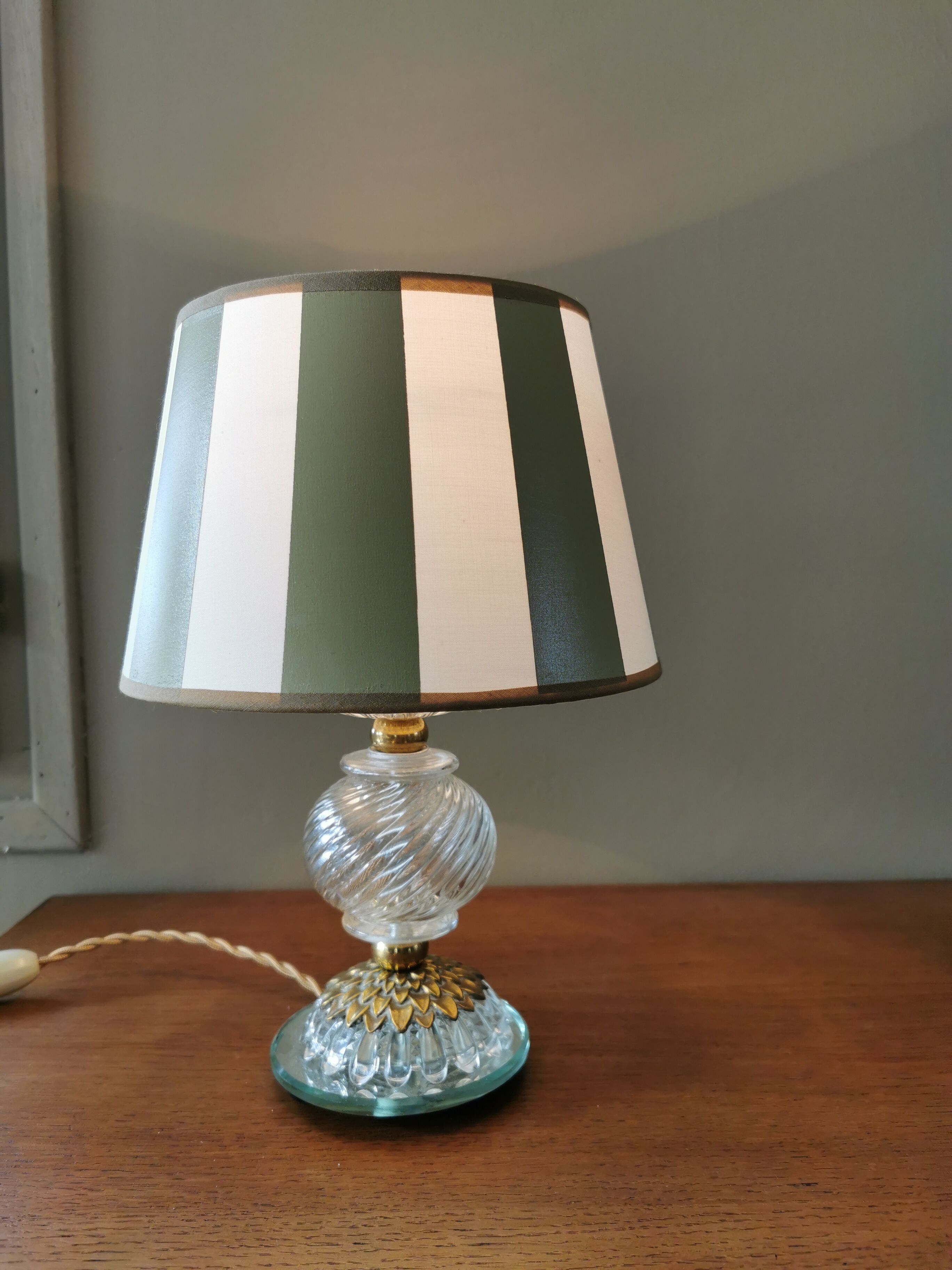 Round vintage glass and brass lamp