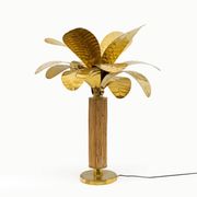 Pair of Mid-century Modern Italian Brass and Rattan Palm Tree Lamps, 1970s