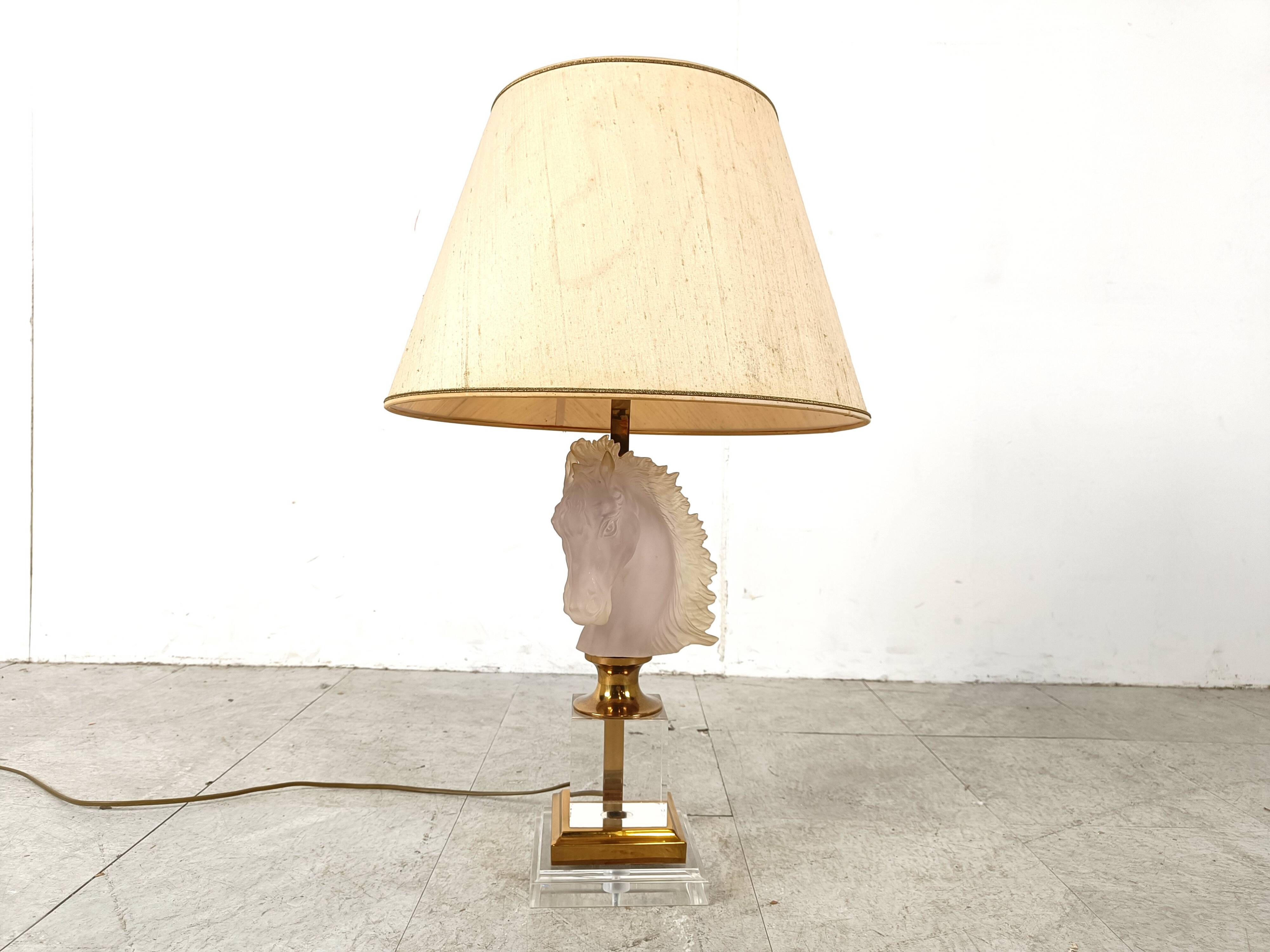 Brass and glass horse head table lamp, 1970s France