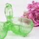 Salt and Pepper Servant in green glass, molded glass, vintage French, authentic