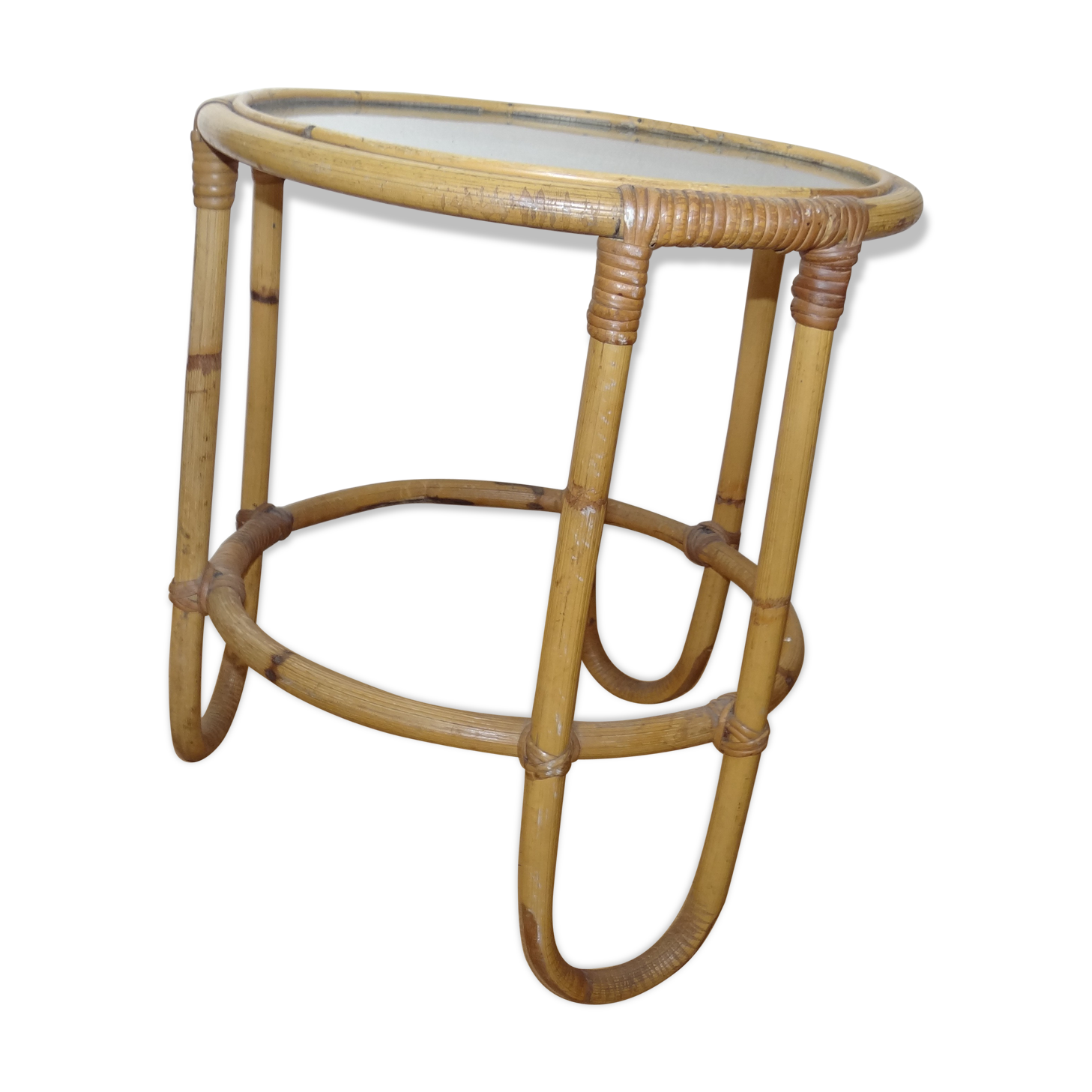 rattan harness, glass tray, 1950, delivery offered