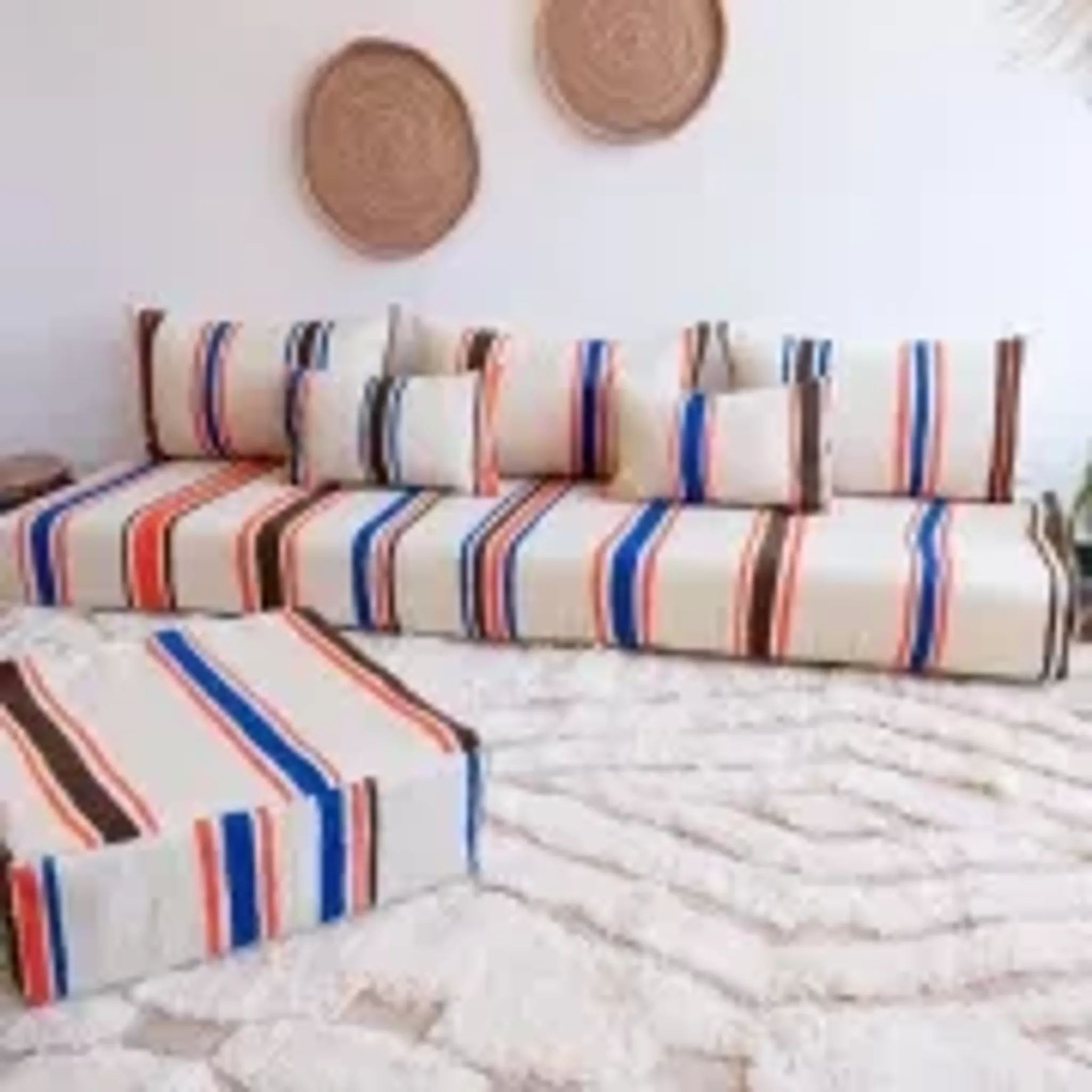 Moroccan sofa – striped sofa with cushions and zip covers