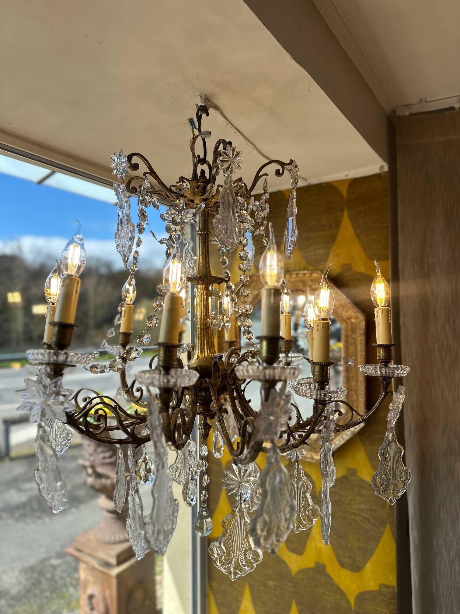 Crystal and bronze chandelier