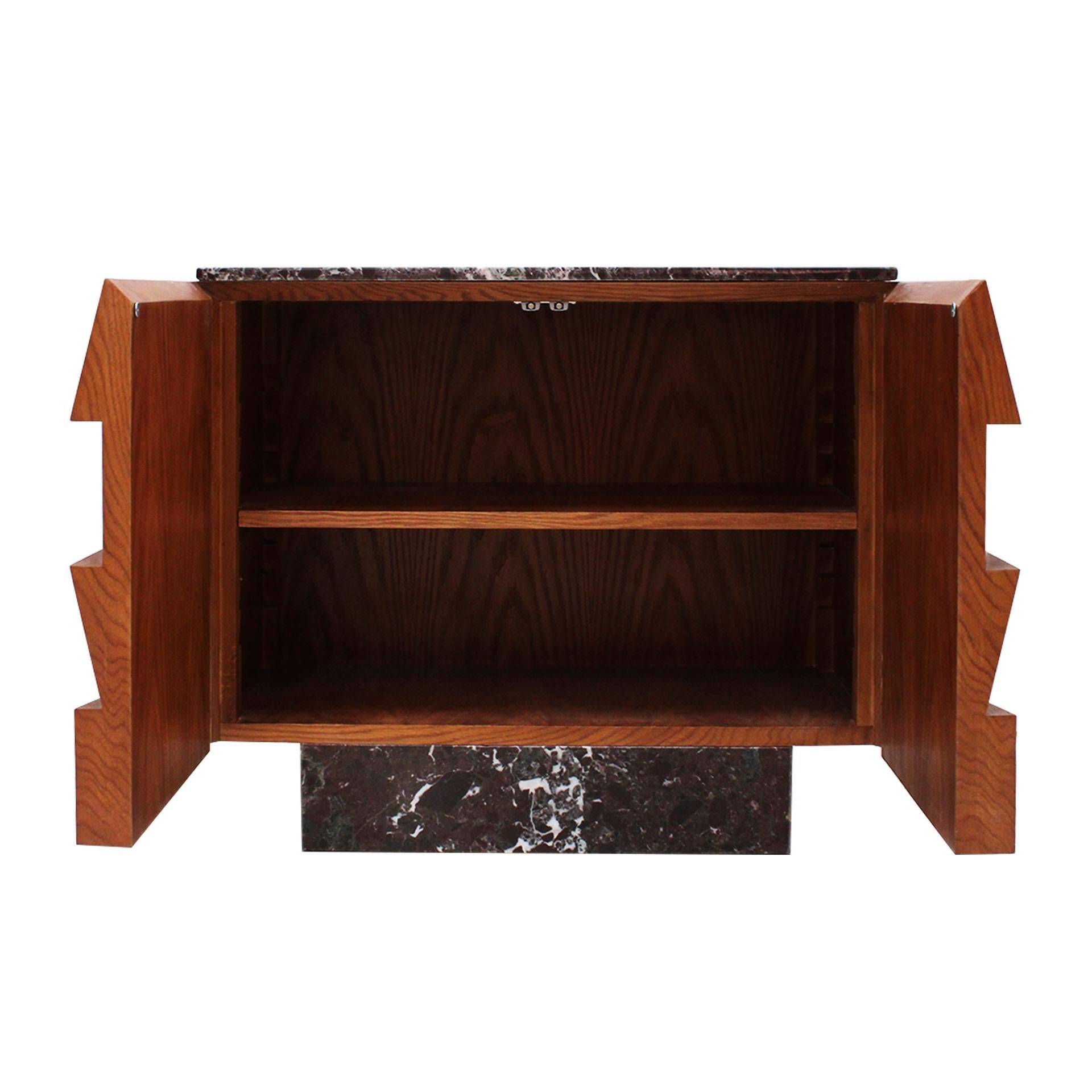 Contemporary Modern Sideboard in Wood and Burgundy Marble Top, Italy