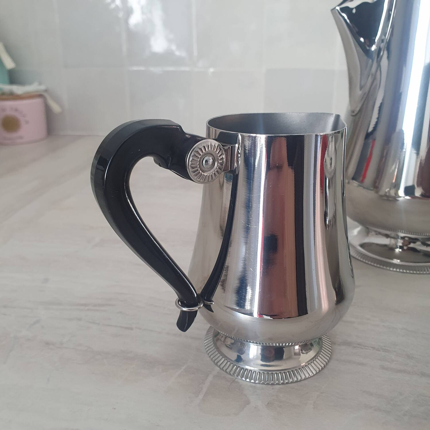 Rémy Letang / Teapot, milk jug and sugar bowl in 18/10 stainless steel and Bakelite