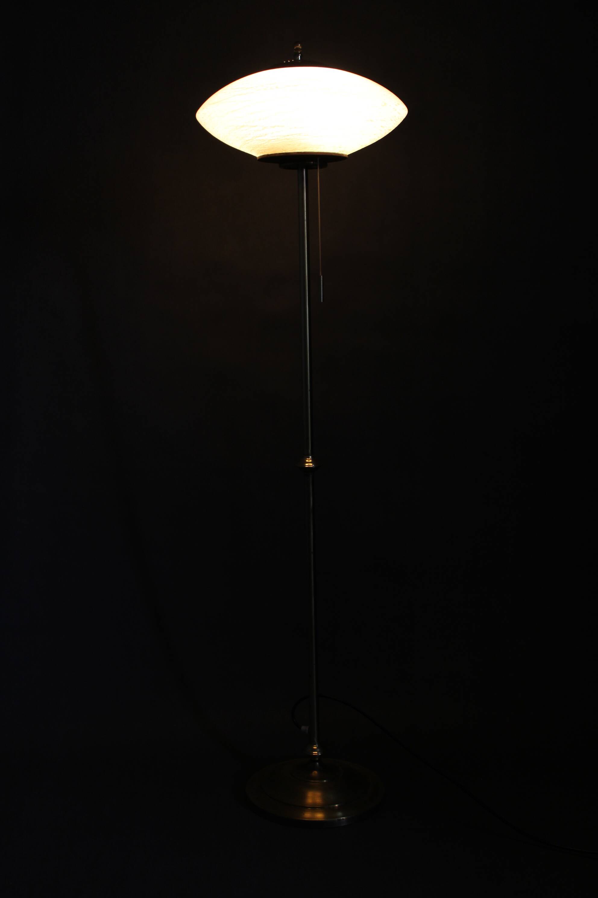 1940s Restored Brass Floor Lamp with  Glass Shade