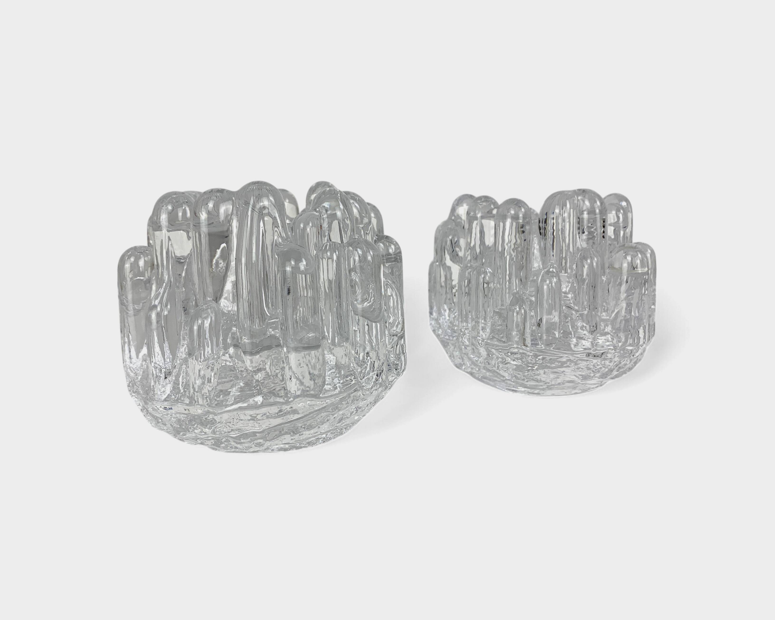 Pair of Sunflower Glass Candlesticks, Göran Wärff for Kosta Boda, Sweden, 1970s