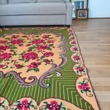 Gorgeous cross stitch floral carpet with red roses made by hand on heme Romania 148x196cm