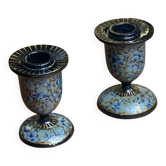 Pair of Kashmiri candlesticks, lacquered papier-mâché
