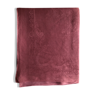 Antique linen tablecloth and silk tinted in carmine