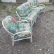 3 fauteuils blanc bambou osier avec coussins vintage