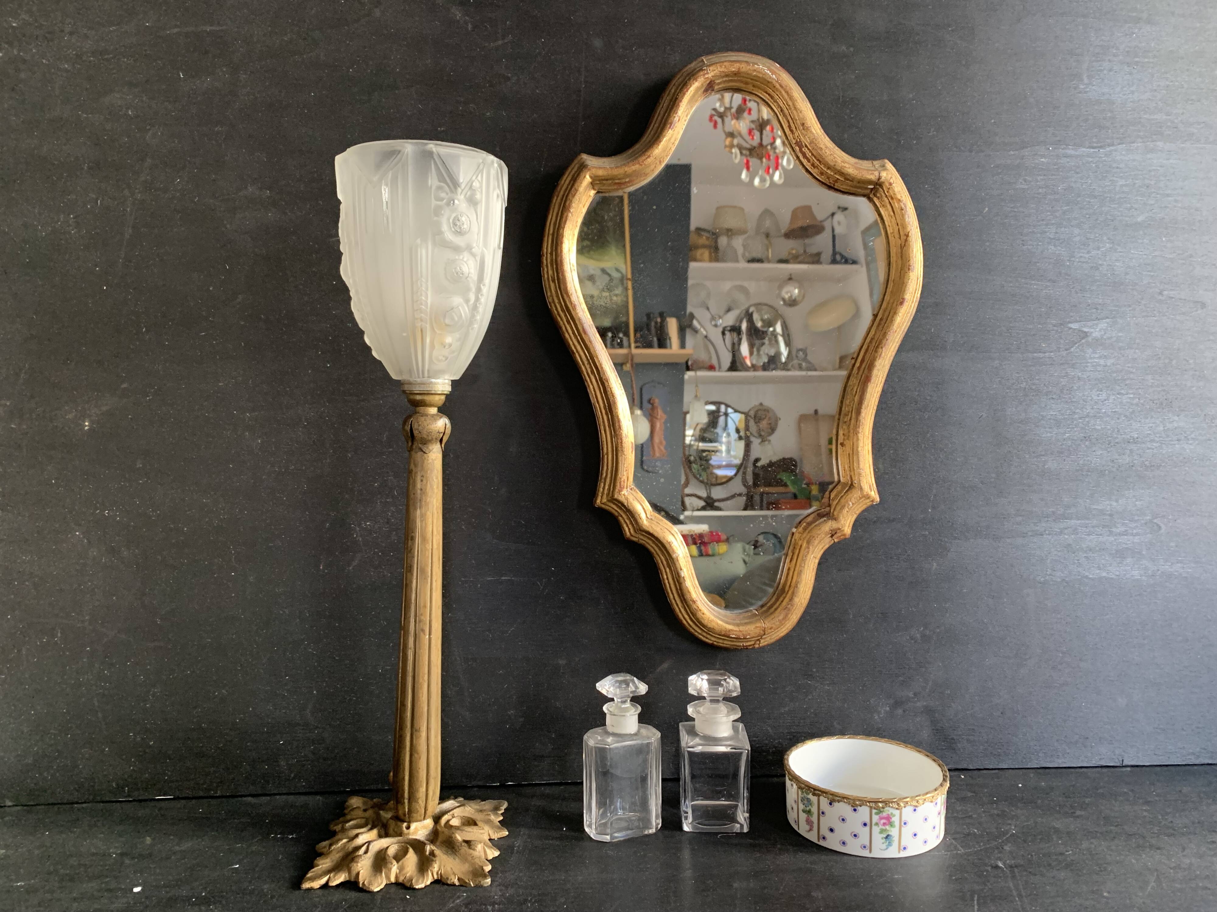 Lampe Napoléon III en bronze et tulipe en verre pressé