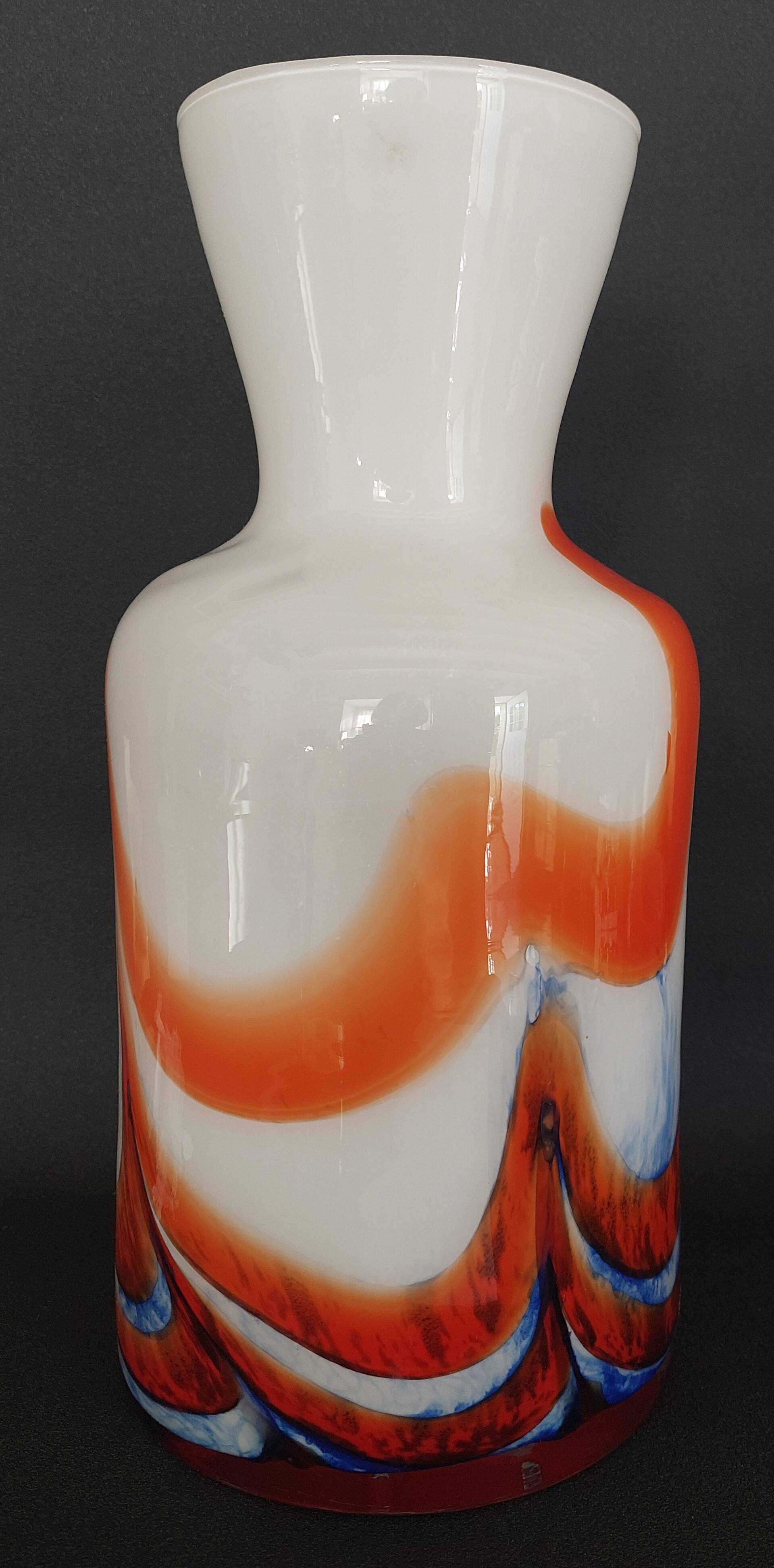 Modernist opaline vase Murano Carlo Moretti 60s-70s orange blue white