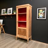 Vintage glass-fronted cabinet, raw wood, 1950s