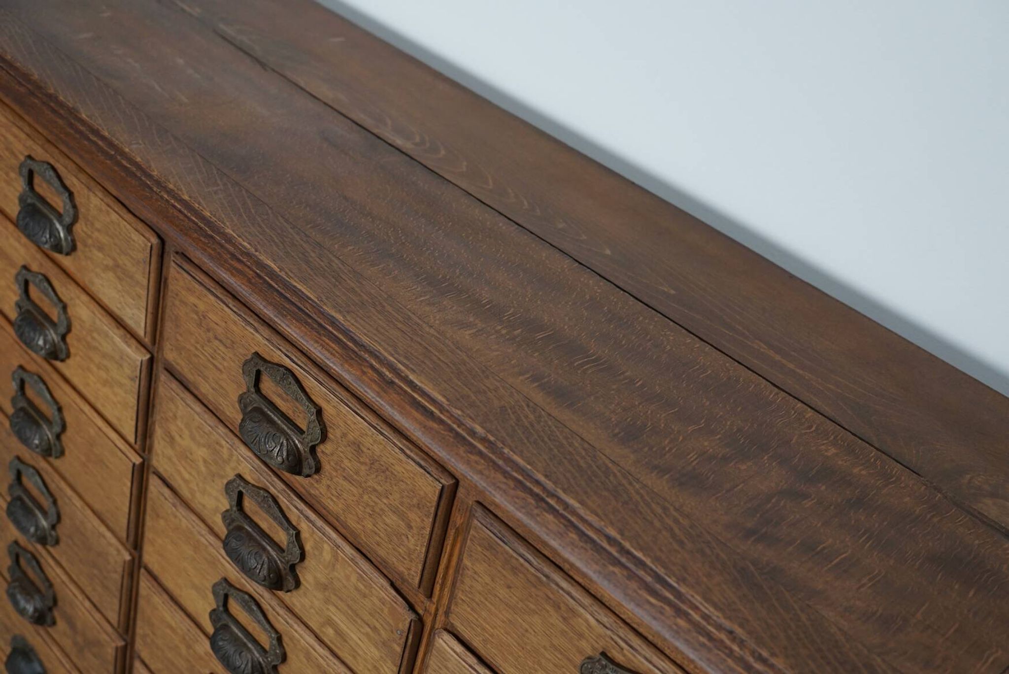 Antique French oak filing / apothecary cabinet by Chouanard, ca 1910