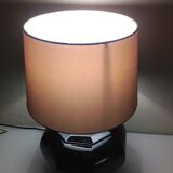Octagonal black ceramic lamp and gold lampshade / vintage 70s
