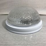 Old ceiling light molded glass vintage white metal support