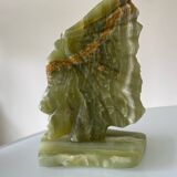 Sculpture  Visage Indien en Onyx Vert