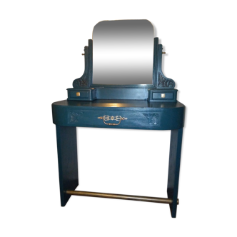 Coiffeuse art déco bleu, miroir pivotant