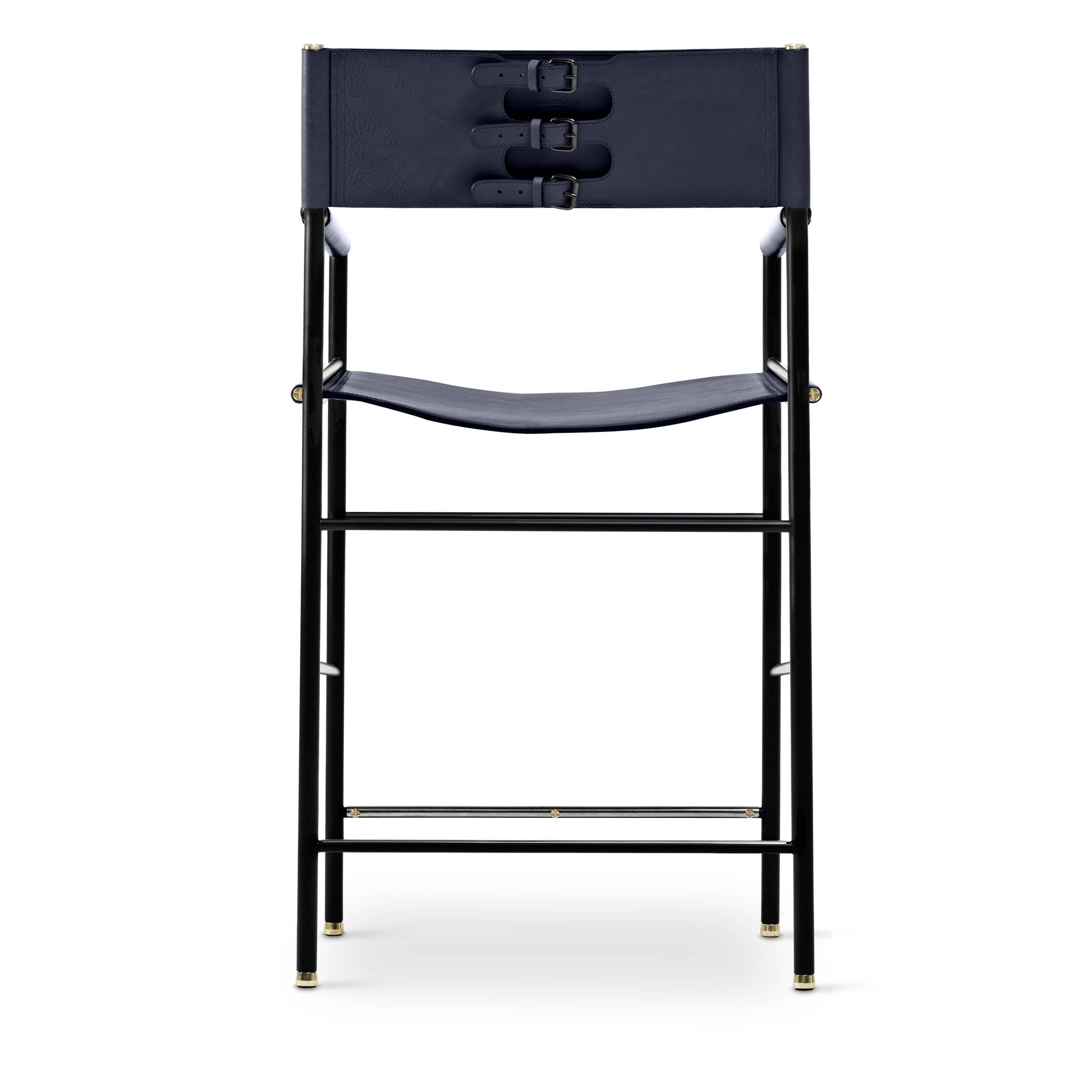 Paire de tabourets de bar avec dossier bleu marine et structure en métal