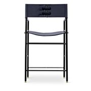 Paire de tabourets de bar avec dossier bleu marine et structure en métal