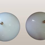 Lampes de table Art Déco vintage en laiton et verre opalin, années 70. Lot de 2.