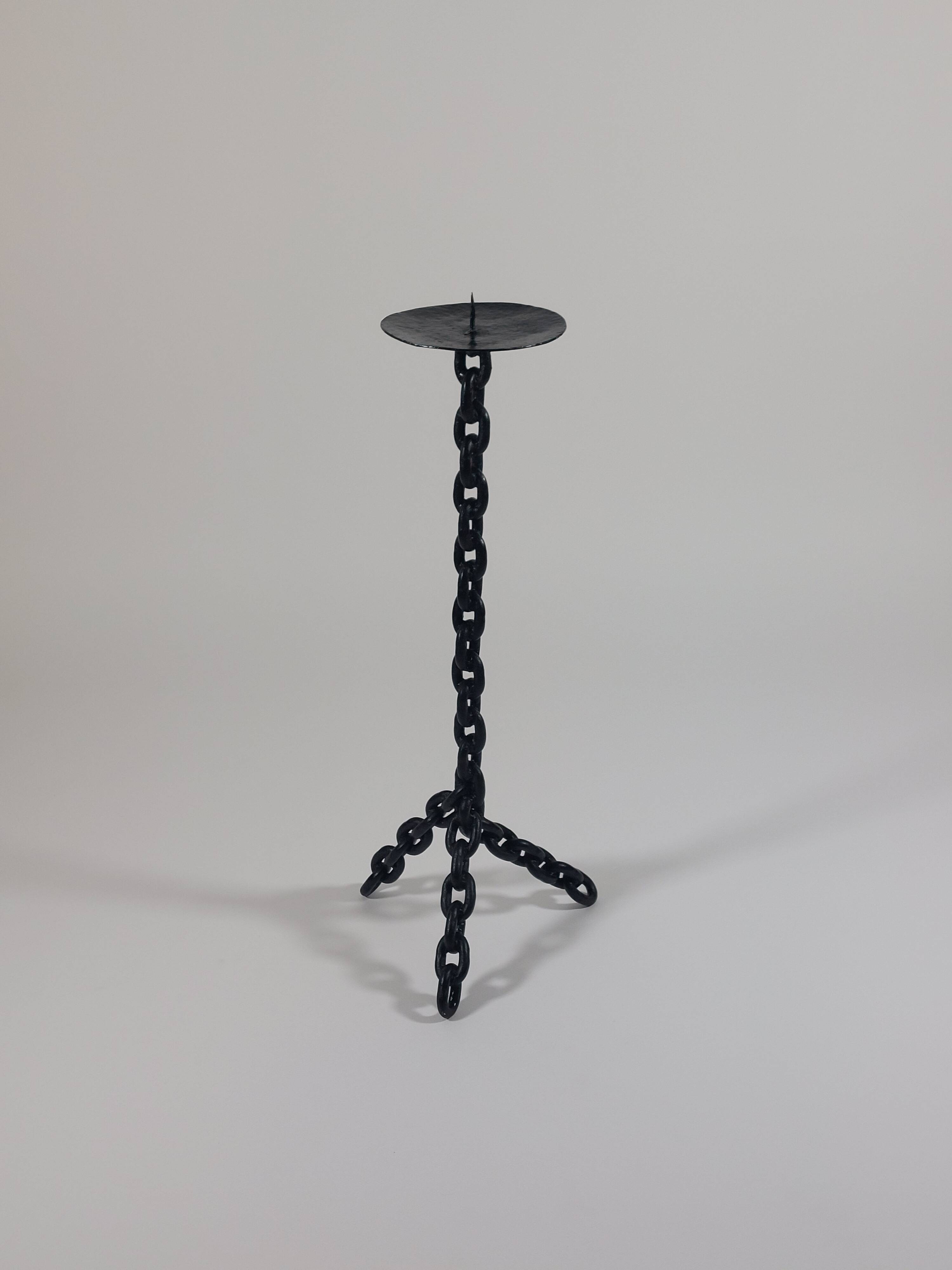 Vintage black brutalist chain floor candlestick
