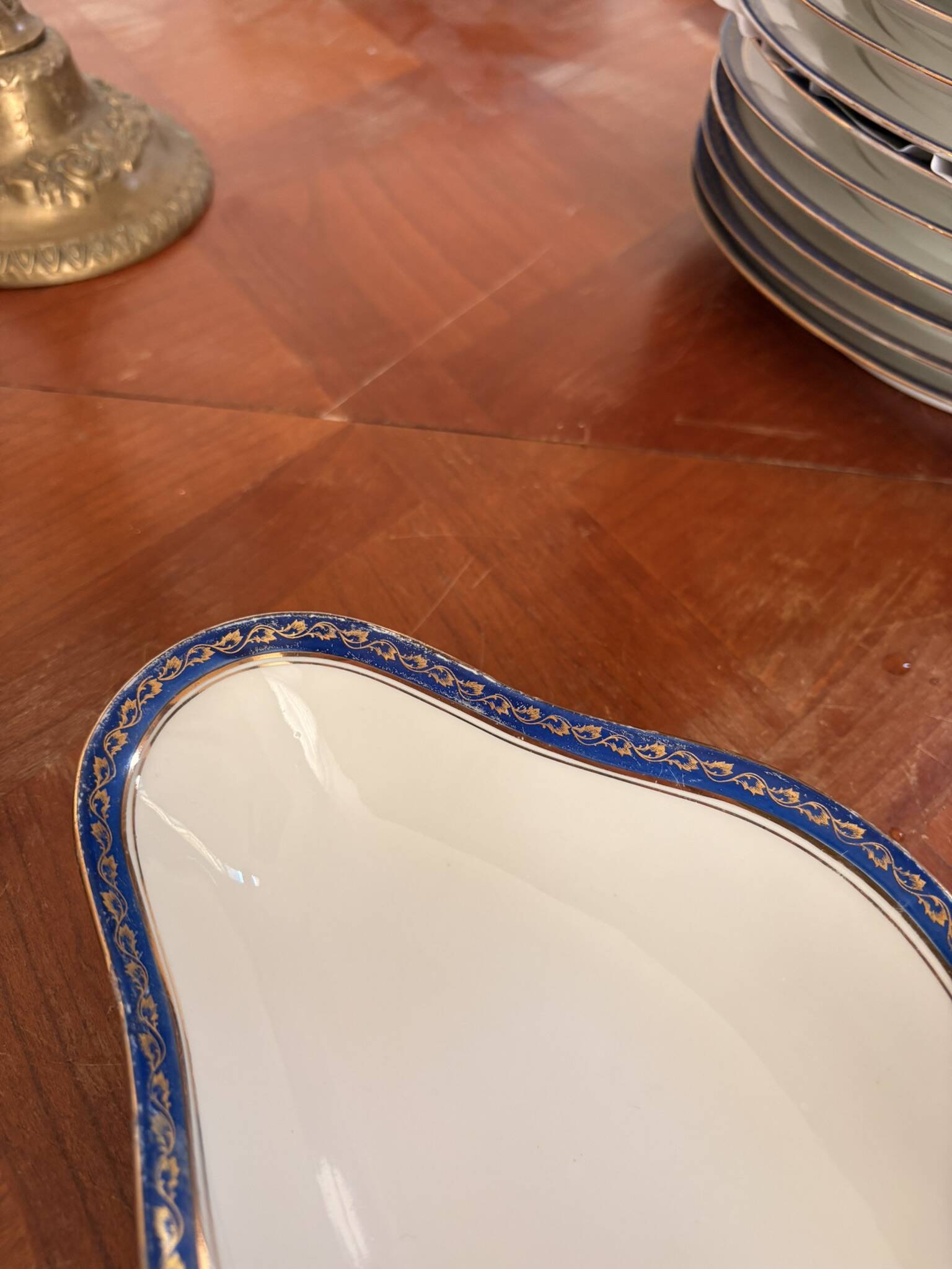 Plate, Ramekin, Salad Bowl 23cm, Limoges Porcelain, Blue and Gold, Betoule