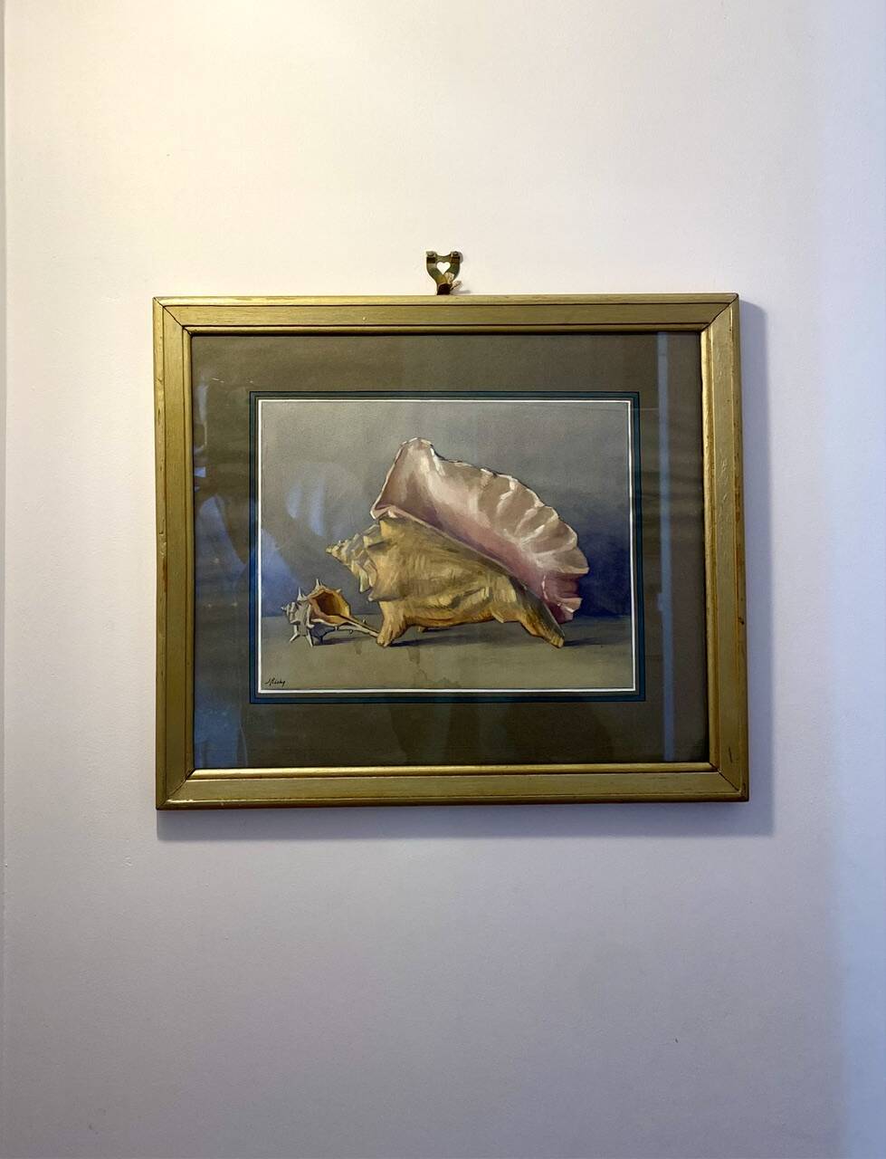 Old painting, still life with shells, 20th century