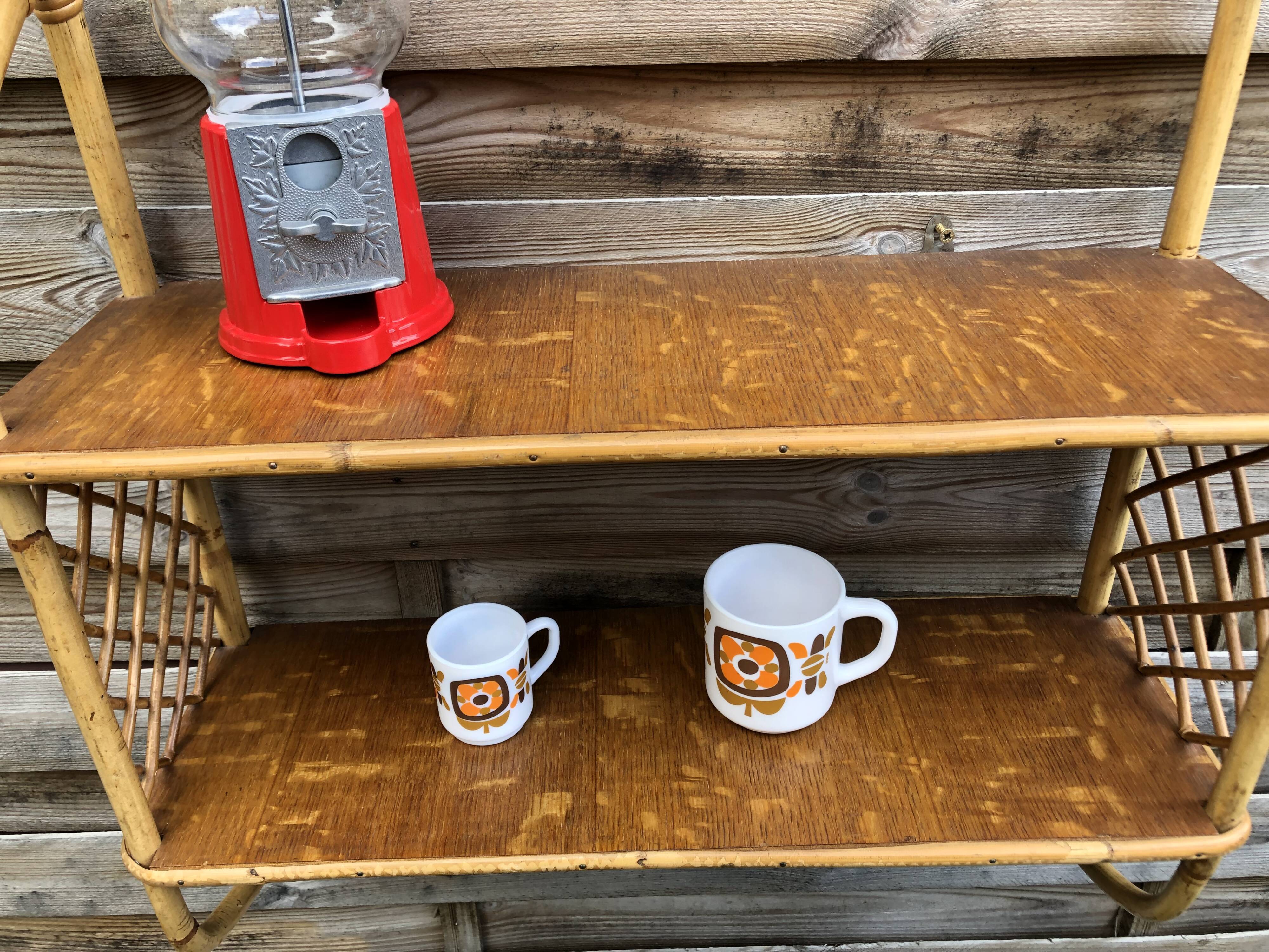 Rattan & oak vintage wall shelf 60's Louis Sognot