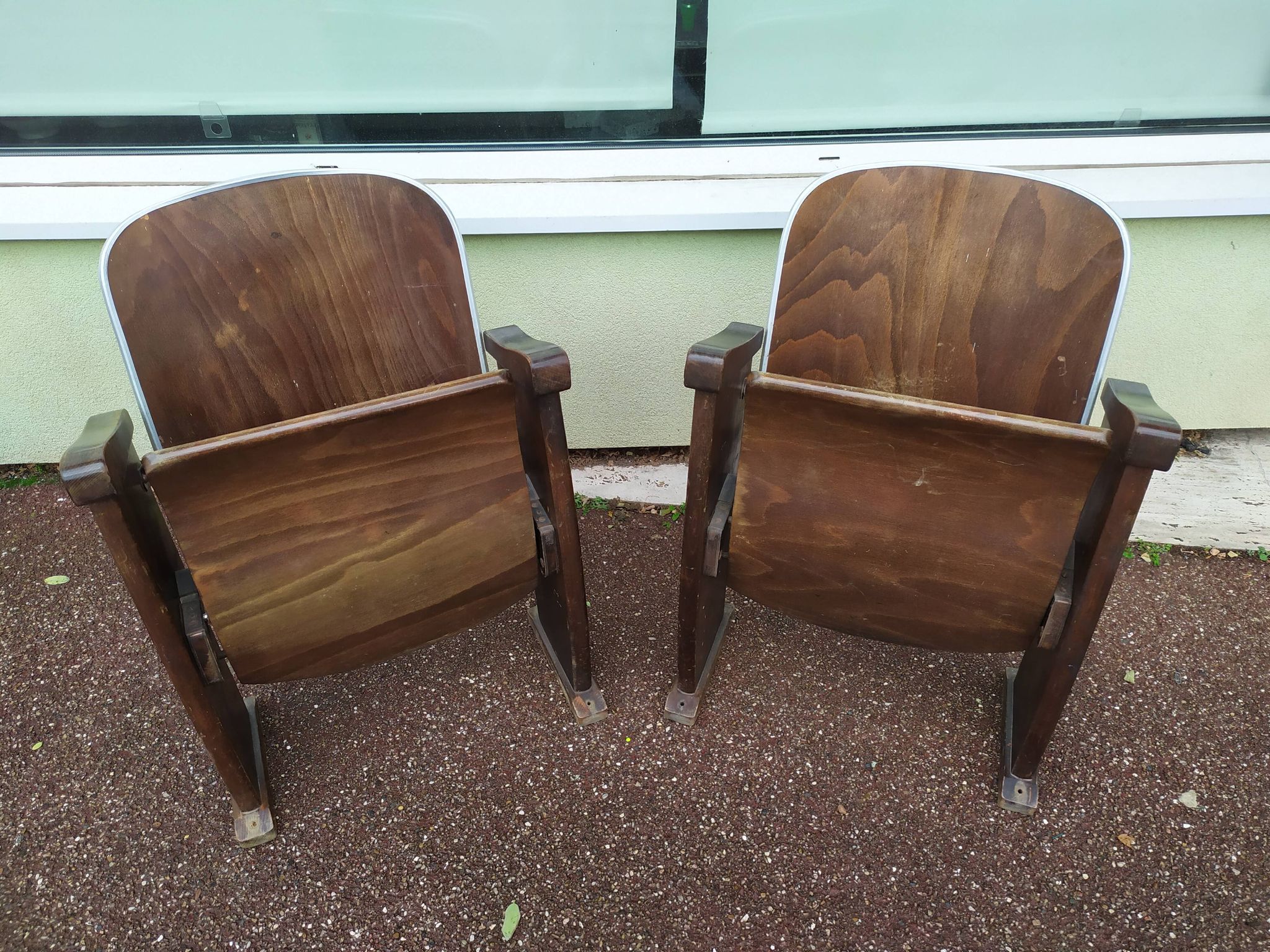 Pair of vintage antique wooden cinema chair s