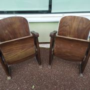Pair of vintage antique wooden cinema chair s