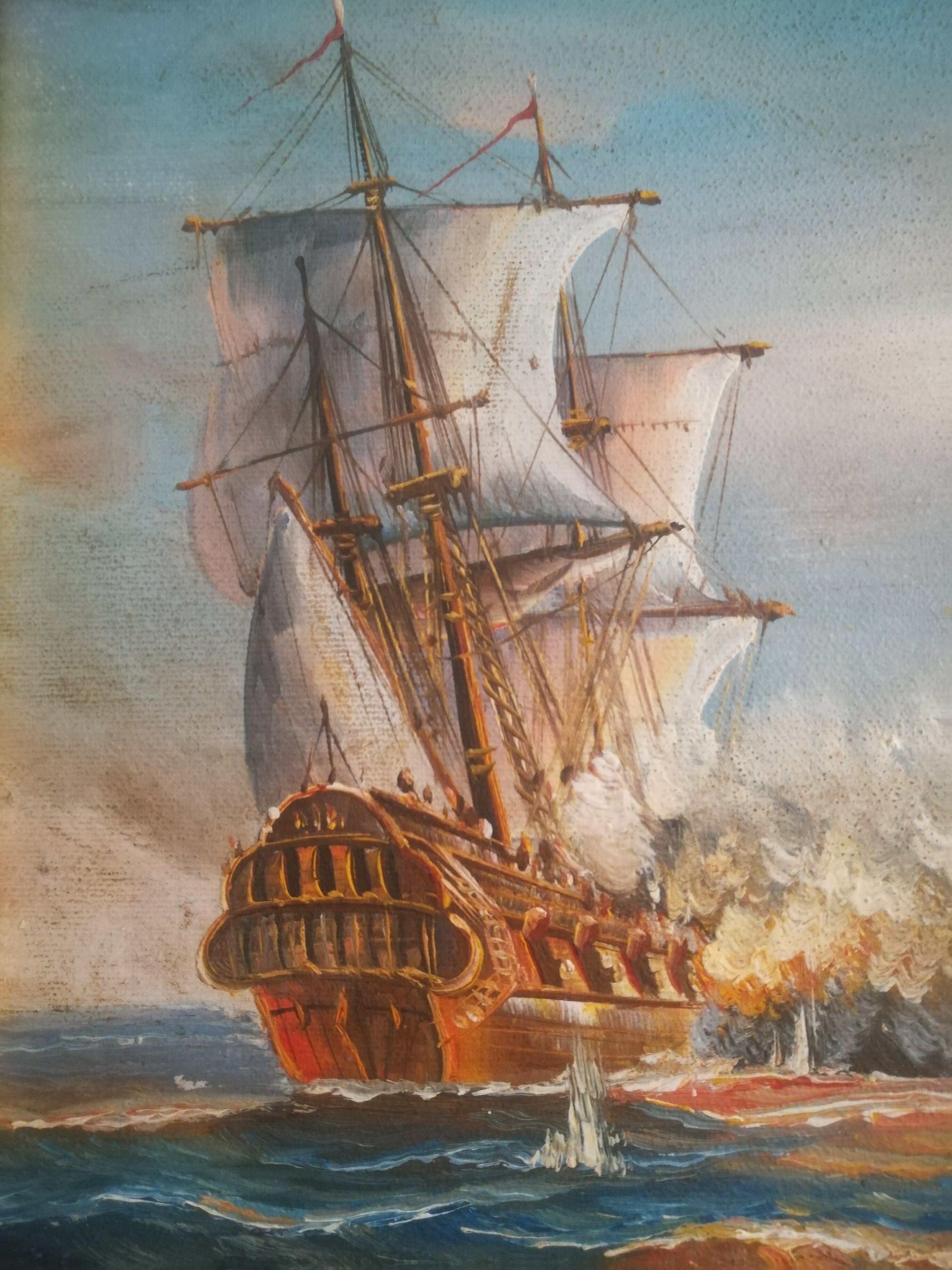 Oil on canvas signed Haney marine in gold frame