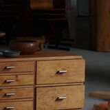 Mid-20th century Art Deco chest of drawers in pine with metal handles, 1940s.