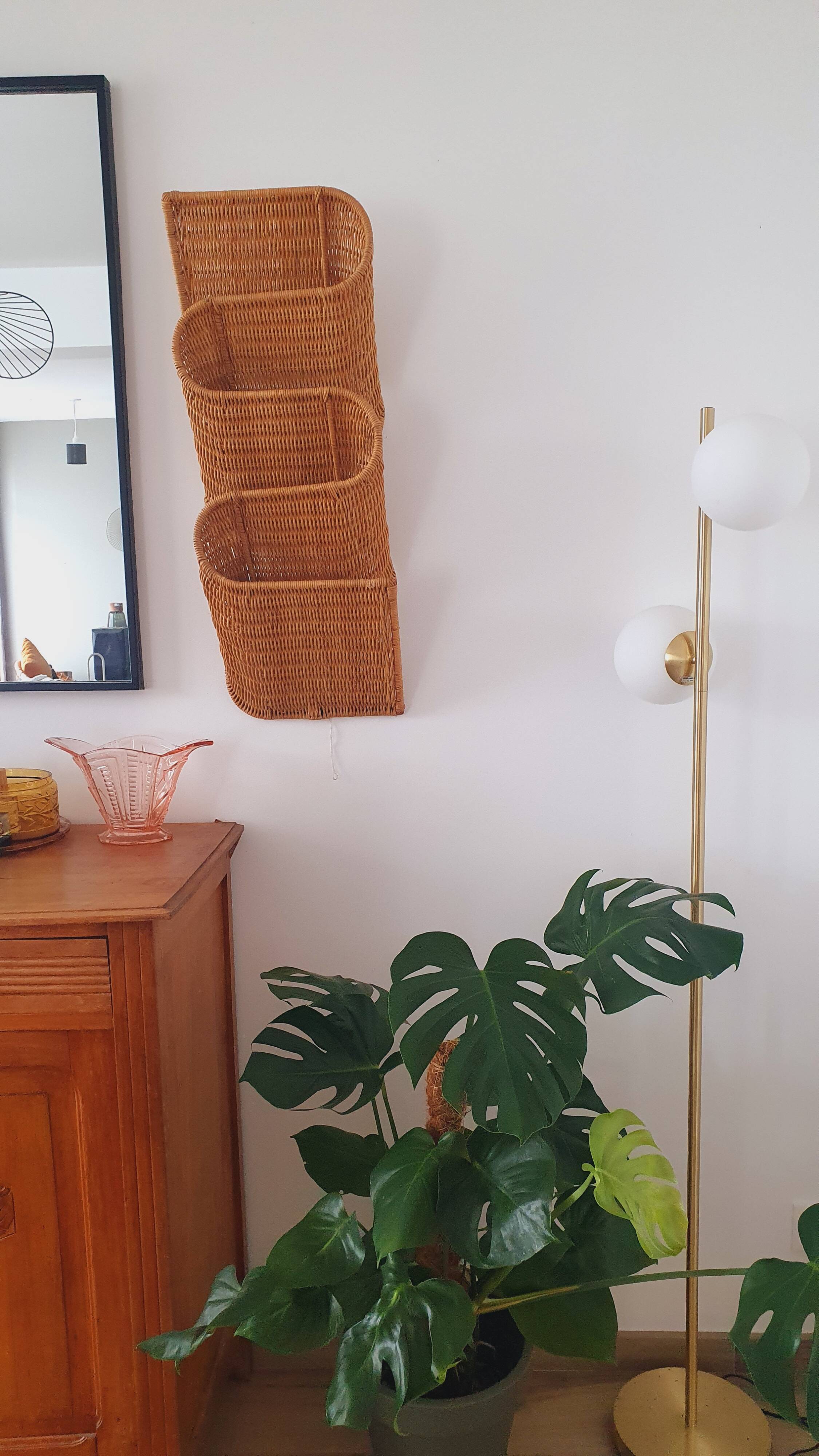 Vintage rattan magazine rack