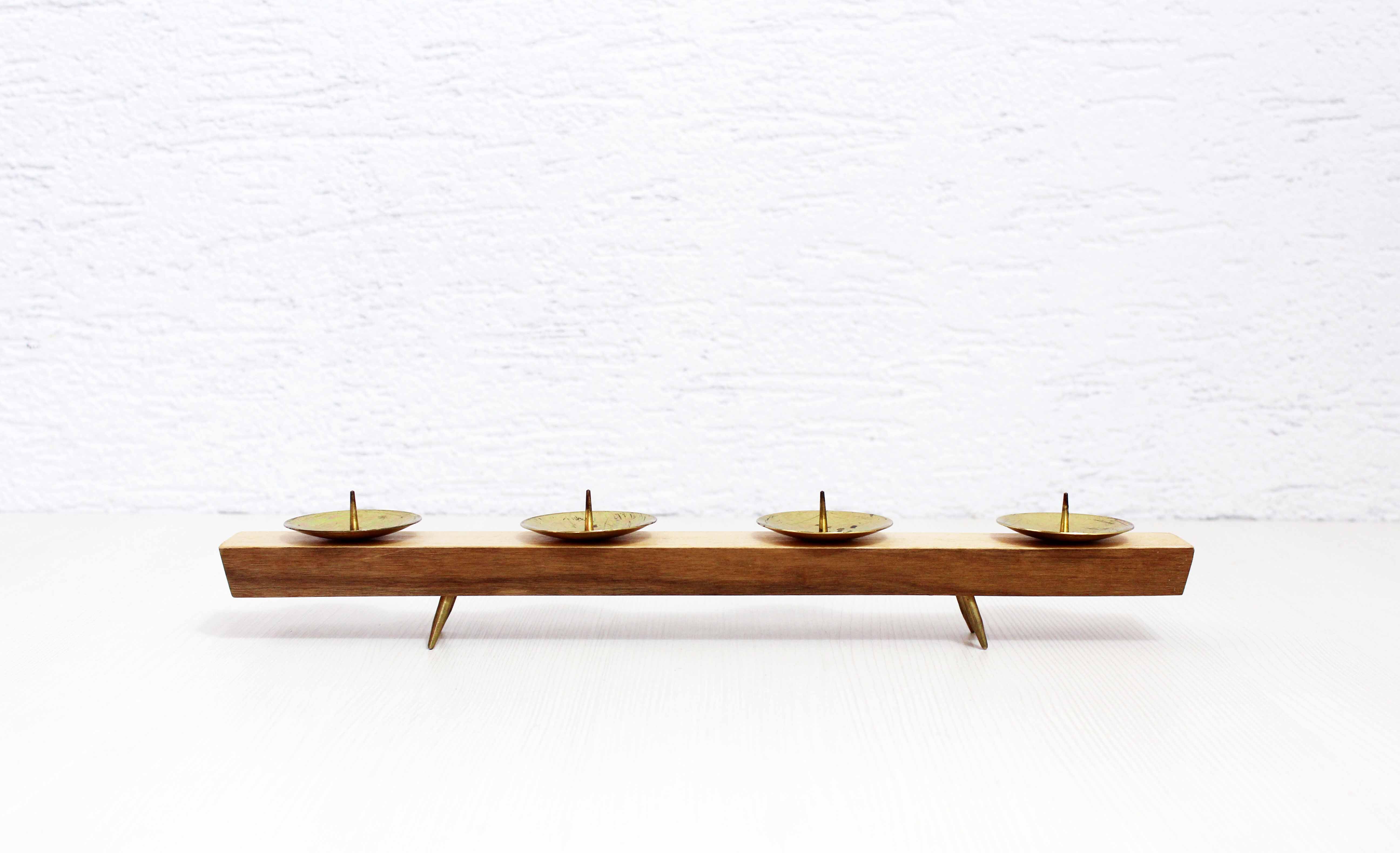 Wooden and brass candle holder