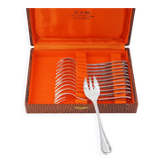 Ercuis Auteuil, 12 silver-plated oyster forks, in perfect condition.