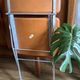 4 folding Sintesi chairs for DWR Lina in metal and vintage camel leather.
