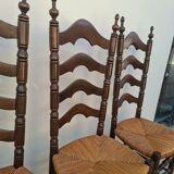 Set of 6 high-backed straw-seated chairs in solid oak from the early 1900s.
