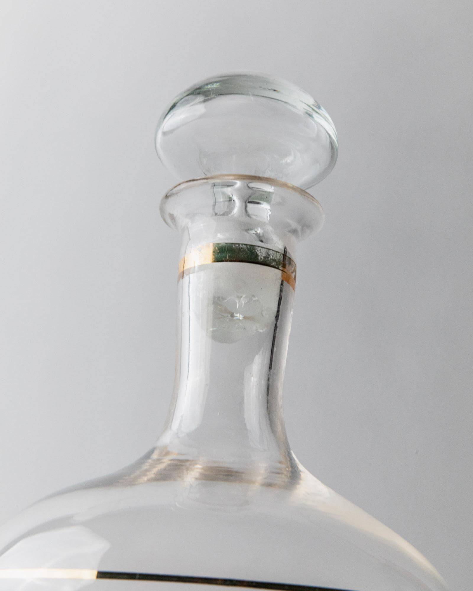 Carafe vintage en verre de Murano des années 1960, verre clair avec détails dorés et bouchon