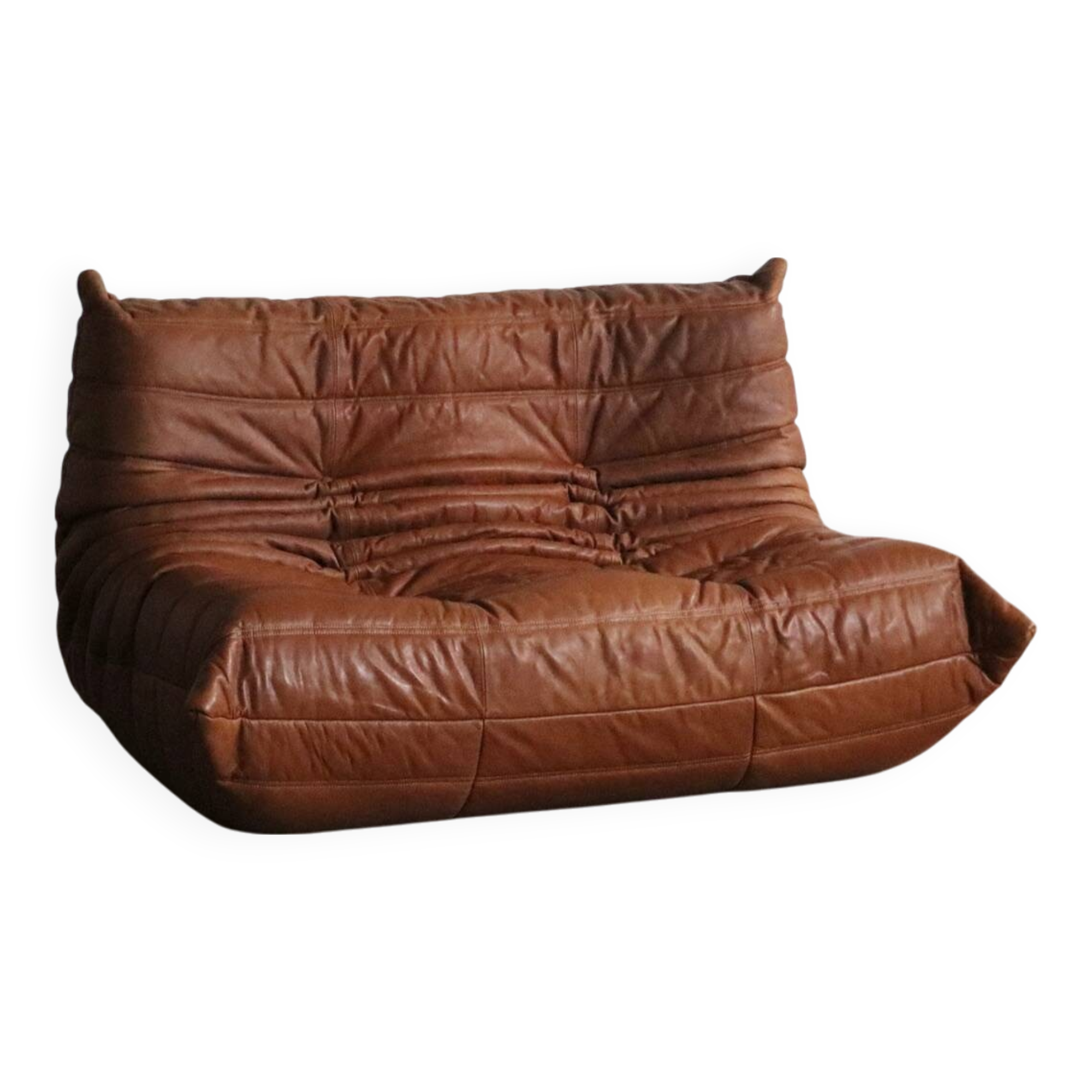 Canapé deux places Togo original Ligne Roset en cuir par Michel Ducaroy années 80