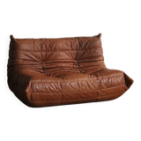 Original Ligne Roset Togo Two Seater Sofa In Leather By Michel Ducaroy '80s