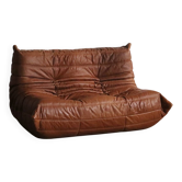 Original Ligne Roset Togo Two Seater Sofa In Leather By Michel Ducaroy '80s